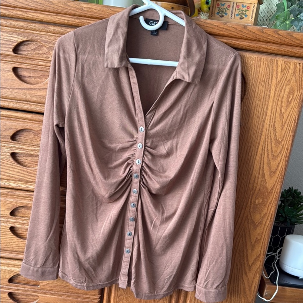 G by Giuliana Pink Ruched Long Sleeve Top
